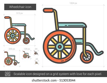 Wheelchair vector line icon isolated on white background. Wheelchair line icon for infographic, website or app. Scalable icon designed on a grid system.
