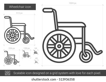 Wheelchair vector line icon isolated on white background. Wheelchair line icon for infographic, website or app. Scalable icon designed on a grid system.
