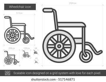 Wheelchair vector line icon isolated on white background. Wheelchair line icon for infographic, website or app. Scalable icon designed on a grid system.