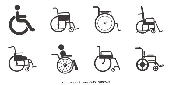 Wheelchair Vector symbol sets. A collection of wheelchairs.