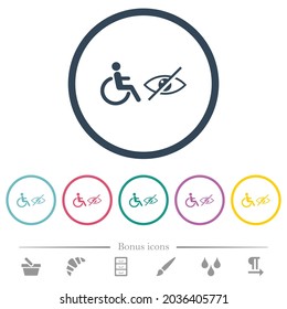 Wheelchair and visually impaired symbols flat color icons in round outlines. 6 bonus icons included.