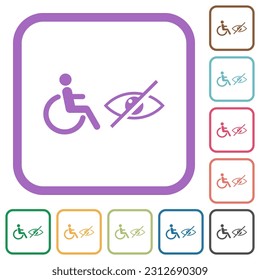 Wheelchair and visually impaired symbols simple icons in color rounded square frames on white background