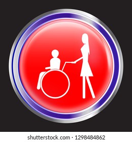 Wheelchair wheel button red glossy icon Vector app logo
