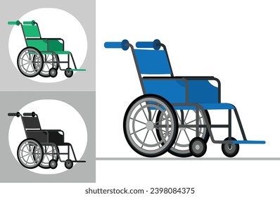 Wheelchairs, blue, green, black on a white background