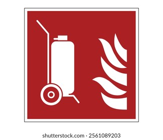 Wheeled Fire Extinguisher Sign Vector Indicating Location of Mobile Firefighting Equipment, Perfect for Emergency and Safety Management, High-Quality Vector Stock Image, ISO 7010 Compliant