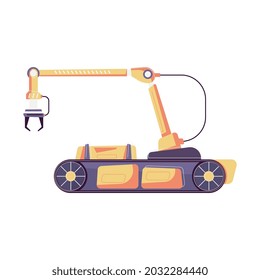 Wheeled manipulator with robotic arm flat icon vector illustration