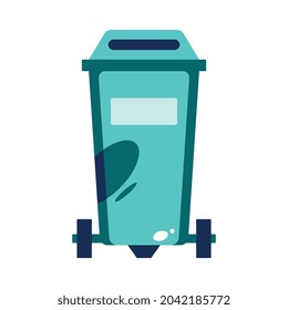 Contenedor de metal en ruedas para basura en la ilustración plana de fondo blanco