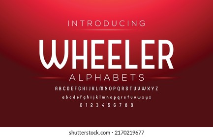 WHEELED Modern Alphabet Letter Fonts. Typography minimal style font set for logo, Poster. vector san sans serif typeface illustration