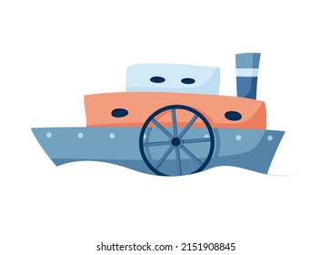 Wheeled parachute boat in cartoon style. Isolated vector 