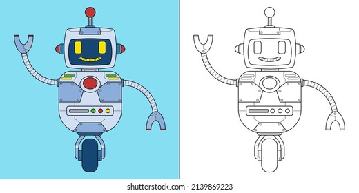 Wheeled robot suitable for children's coloring page vector illustration