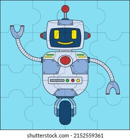 Robot de ruedas adecuado para la ilustración del vector del rompecabezas infantil