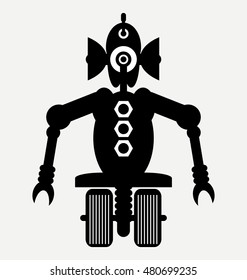 wheeled robot, symbol, icon, flat illustration isolated on white background