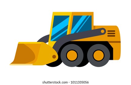 Wheeled skid steer loader minimalistic icon isolated. Construction equipment isolated vector. Heavy equipment vehicle. Color icon illustration on white background.