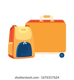 maleta de ruedas con mochila aislada icono ilustración vectorial diseño