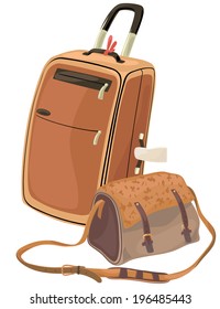 Wheeled suitcase and a shoulder bag with a pattern 