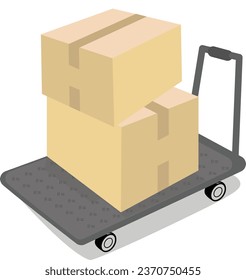 wheeled trolley with cardboard box vector design. Delivery service and logistics.