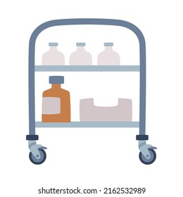 Wheeled Trolley with Drugs and Medication as Medical Equipment and Assistance Device Vector Illustration