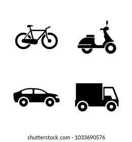 Wheeled Vehicles Transport. Simple Related Vector Icons Set for Video, Mobile Apps, Web Sites, Print Projects and Your Design. Black Flat Illustration on White Background.