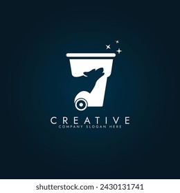 wheeled waste container Dog, fox or wolf logo design template 