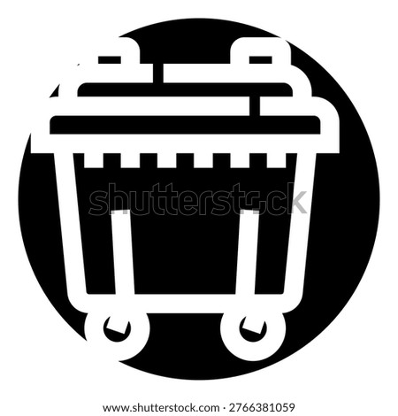 Wheeled waste container icon representing refuse segregation, sanitation, and recycling concepts for environment protection and responsible discard practices