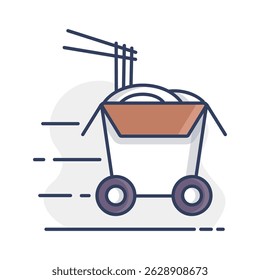 Wheeled wok box vector isolated icon. Delivery sign. Graph symbol for cooking web site and apps design, logo, app, UI