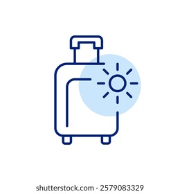 Wheeler luggage suitcase and sun. Beach holiday, travel getaway. Pixel perfect, editable stroke icon