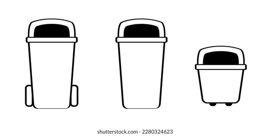 Wheelie bin. Garbage bag and container. Waste bin or or litterbin. Garbage can, trash can. Trash bin or dust bin symbol. Waste Recycling. Global day of recycling or America recycles day.  Dustbin.