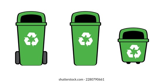 Wheelie bin. Garbage bag and container. Waste bin or or litterbin. Garbage can, trash can. Trash bin or dust bin symbol. Waste Recycling. Global day of recycling or America recycles day. Dustbin.