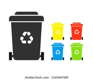 Wheelie bin icon set. Waste clipart isolated on white background