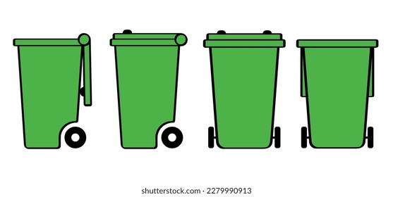 Wheelie bin, organic. Garbage bag and container. Waste bin or or litterbin. Garbage can, trash can. Trash bin or dust bin symbol. Waste Recycling. Global day, recycling, America recycles day.  Dustbin