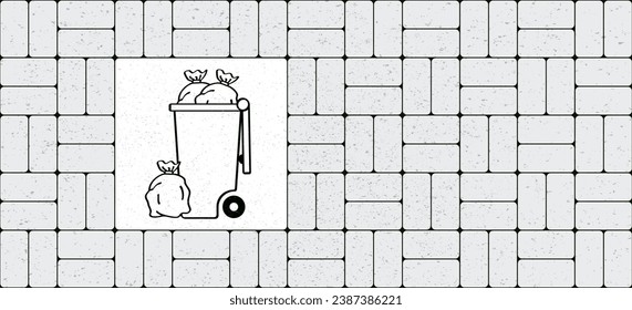 Wheelie bin tile. Garbage bag and container. Waste bin or or litterbin. Garbage can, trash can. Trash bin or dust bin symbol. Waste Recycling. Global day of recycling or America recycles day. Dustbin.
