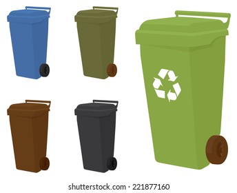 Wheelie bins in 5 shades.