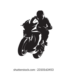 Wheelie, road motorbike racing, isolated vector silhouette. Motorcycle rider celebrates win