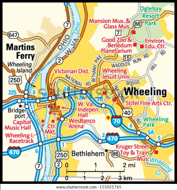 Map Of Wheeling West Virginia Wheeling West Virginia Area Map Stock Vector (Royalty Free) 155021765