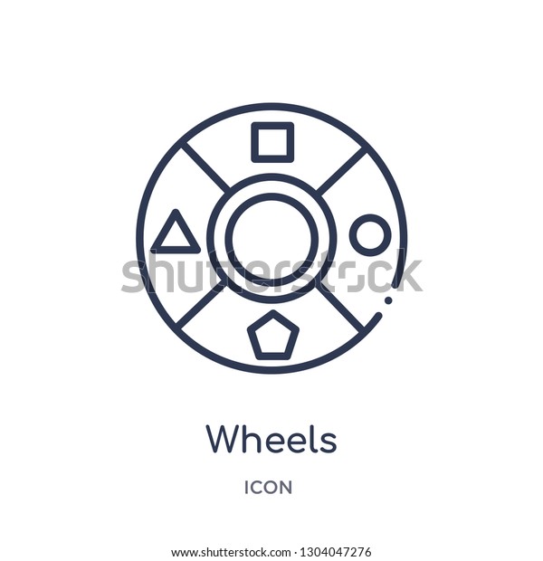 wheels icon from user\
interface outline collection. Thin line wheels icon isolated on\
white background.