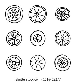 wheels icons set. isolated objects silhouettes.