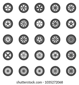 Wheels icons set. Vector collection of car wheel disks symbols or design elements