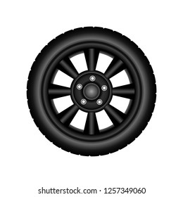 Wheels. Tire on black discs. Vector image on white background. Perfect for use in advertising.