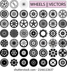 Ruedas, neumáticos, coche, auto, conjunto de ilustración vectorial EPS 10 elementos gráficos iconos editables.