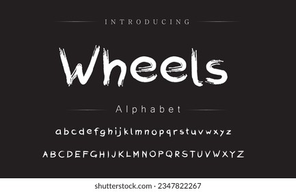 Tipo de letra del estilo del pincel vectorial de las ruedas, alfabeto, tipo de letra