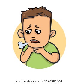 Wheezing, coughing boy. Signs of sickness. Colorful flat vector illustration. Isolated on white background.