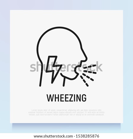 Wheezing thin line icon. Asthma symptom. Modern vector illustration.