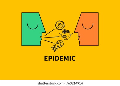 Wheezy man sneezing and coughing, spreading germs and viruses. Fflu epidemic. Vector illustration