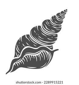 Whelk shell glyph icon vector illustration. Stamp of underwater sea snail with spiral seashell, edible mollusk and marine animal with shell of cone swirl shape from water of exotic ocean and sea