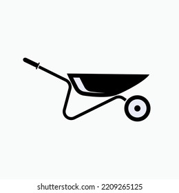 Icono de Whellbarrow. Elemento de construcción o símbolo de transporte de plantación - Vector.