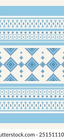 When Bridgerton become Aztec.
The Classy Traditional of Tribal Motif Seamless Pattern Vector Blue Embroidery on Beige. Background. Design for wrapping, silk, scarf, background, textile, carpet.