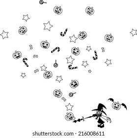 When a girl cast a spell, a lot of Jack-o-lantern and sweets appear.