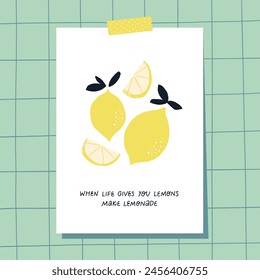 Cuando la vida te da limones hacer limonada. Estampado de verano con limones. Ilustración vectorial