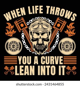 Cuando La Vida Te Lanza Una Curva Inclinada En Ella Bicicleta Retro Vintage Camiseta De Motocicleta Diseño Biker Riding