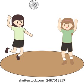 Cuando la pasión se enciende, dos chicas sacuden la cancha olímpica de voleibol con tenacidad y sonrisas, haciendo sus sueños realidad con cada ataque y defensa.